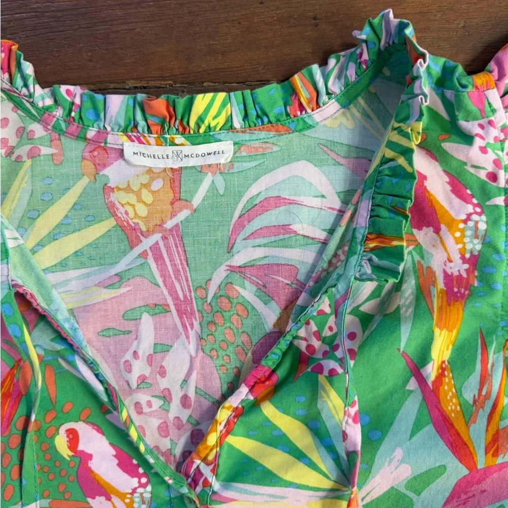 Michelle McDowell In The Trees Colorful Tropical Mini Dress ~ Size Medium 🧡🍄 - Picture 8 of 10